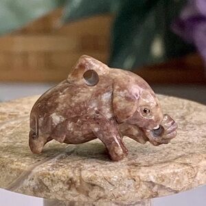 Antique Red Chinese Soapstone Mini Hand Carved Elephant Pendant Figurine 3/4" 3g